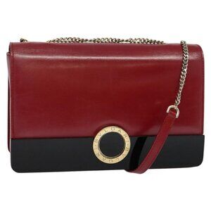 Authentic BVLGARI Chain Shoulder Bag Leather Red